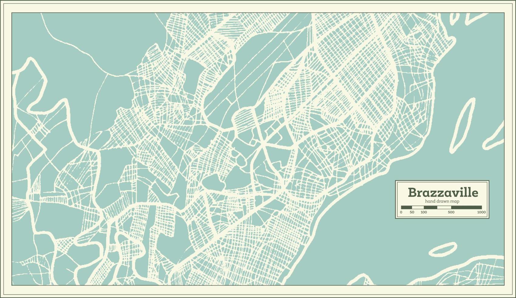 brazzaville congo città carta geografica nel retrò stile. schema carta geografica. vettore