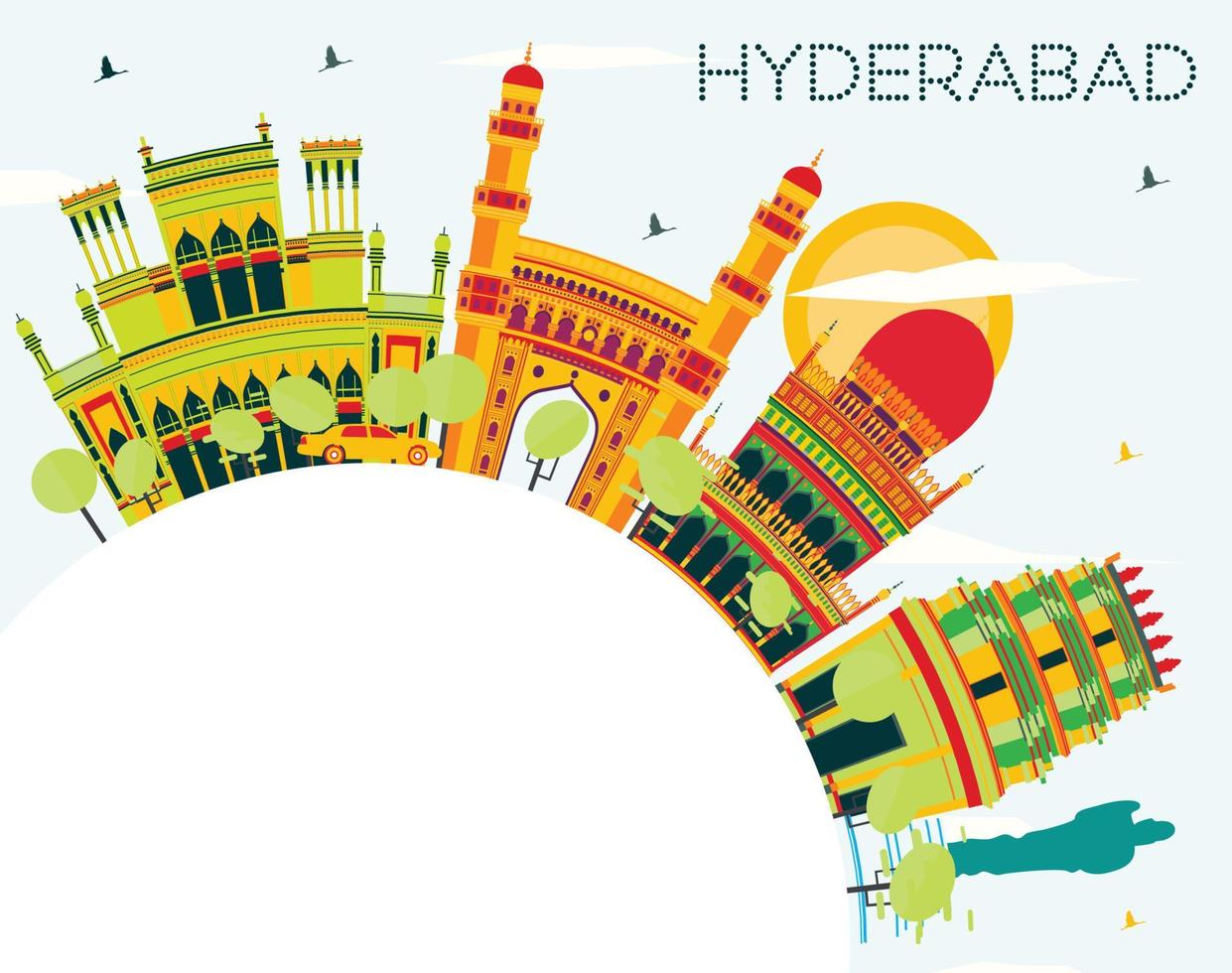 Hyderabad città orizzonte con colore edifici e copia spazio. vettore