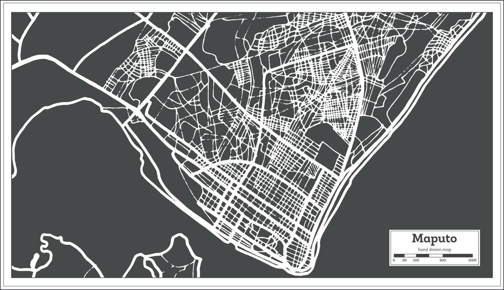 maputo mozambico città carta geografica nel retrò stile. schema carta geografica. vettore