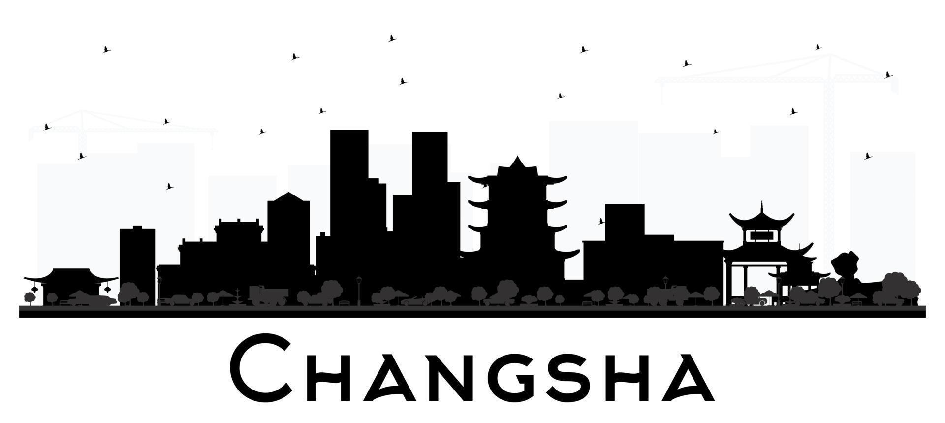 changsha Cina città orizzonte silhouette con nero edifici isolato su bianca. vettore