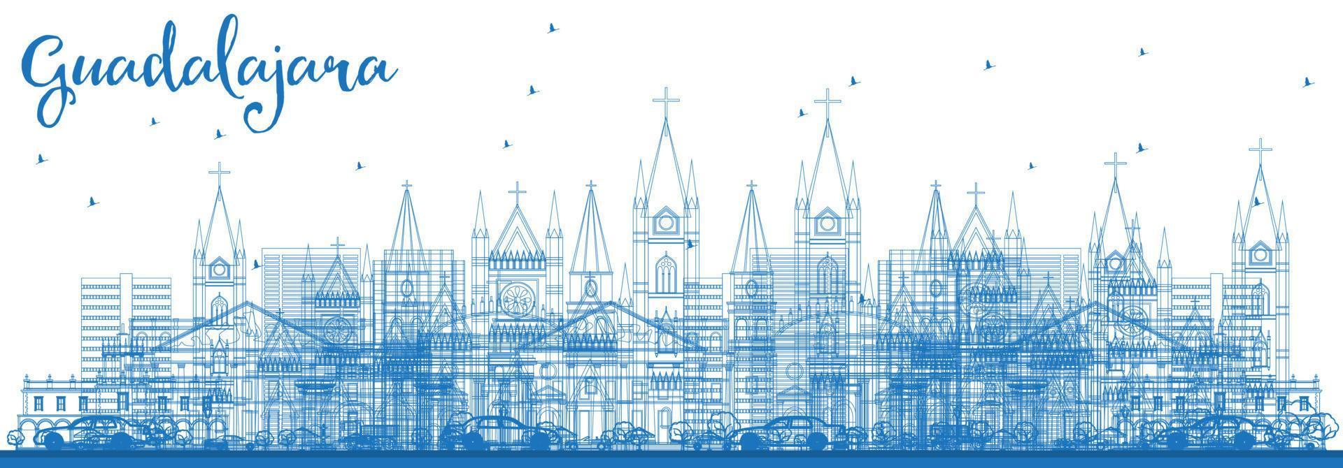 schema Guadalajara Messico città orizzonte con blu edifici. vettore