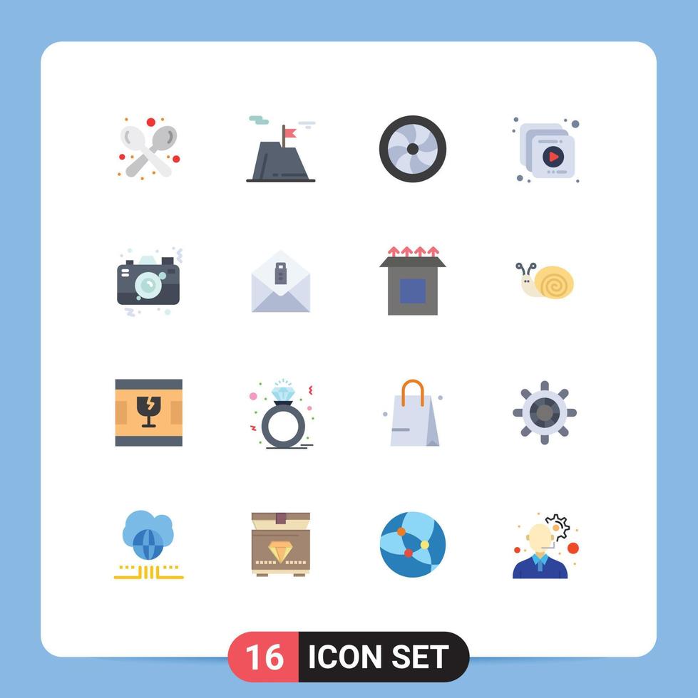 16 universale piatto colori impostato per ragnatela e mobile applicazioni telecamera multimedia realizzazione collezione riparazione modificabile imballare di creativo vettore design elementi