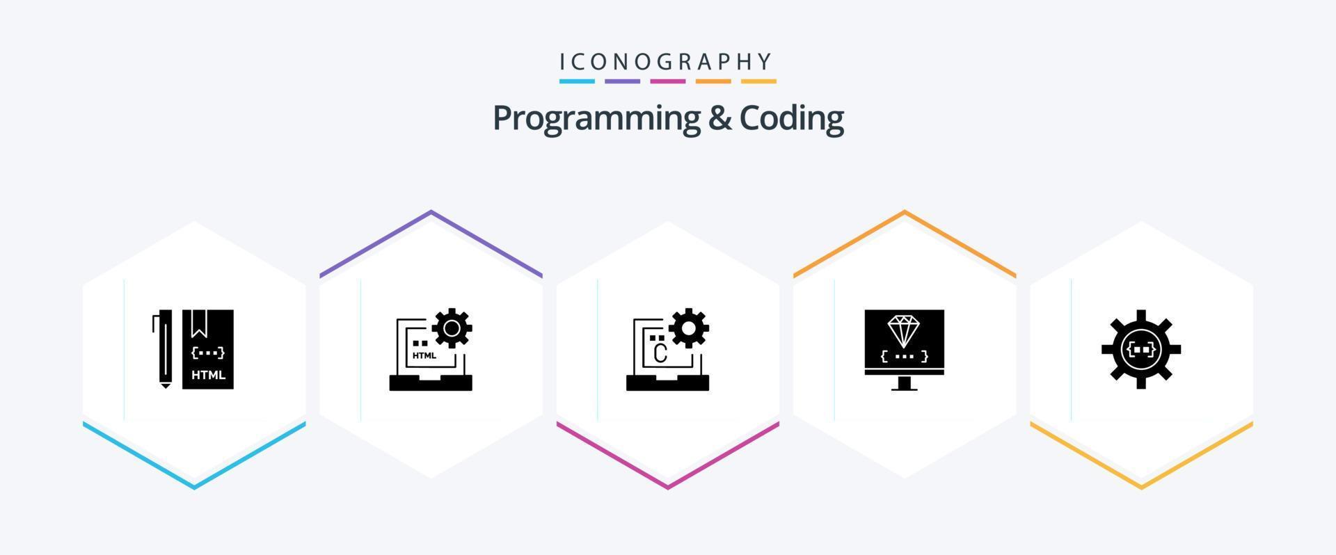 programmazione e codifica 25 glifo icona imballare Compreso sviluppare. codifica. sviluppare. programmazione. sviluppare vettore