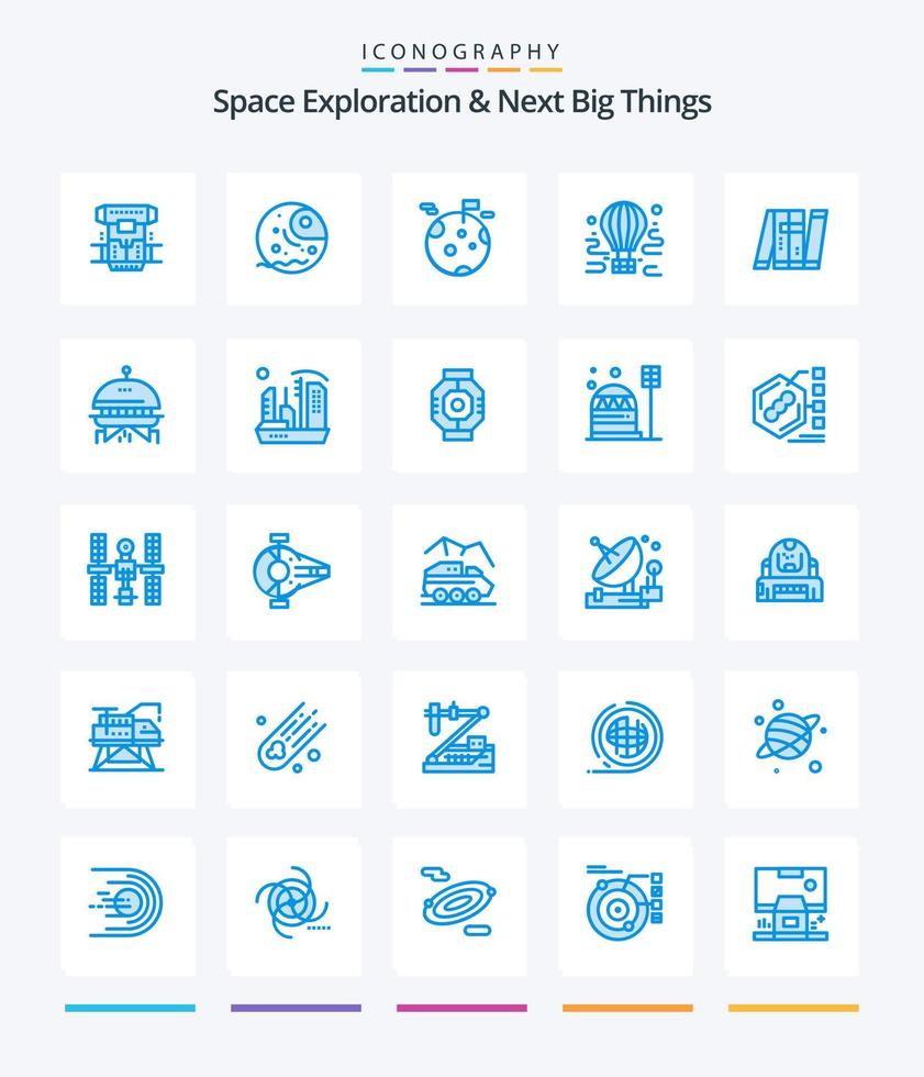 creativo spazio esplorazione e Il prossimo grande cose 25 blu icona imballare come come Palloncino. tour. pianeta. lancio aereo. spazio vettore