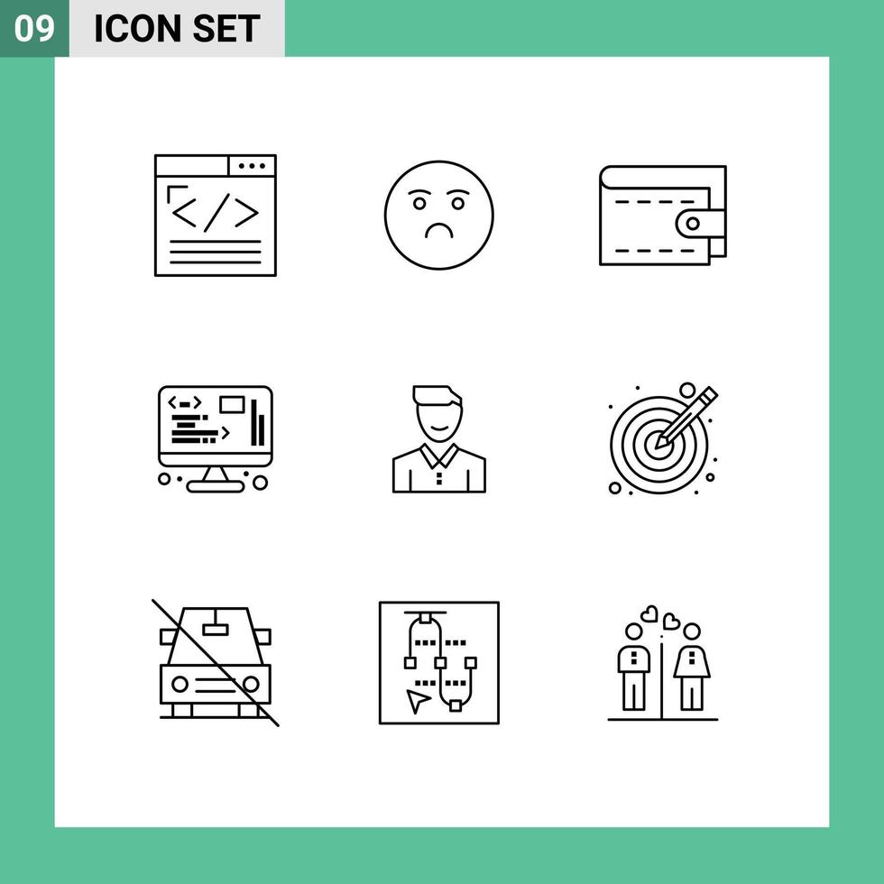 9 creativo icone moderno segni e simboli di cliente ragnatela triste gestione dati modificabile vettore design elementi