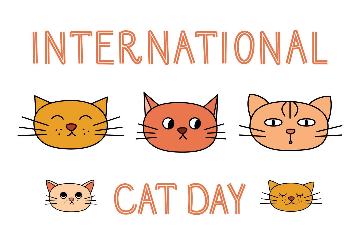 internazionale gatto giorno vettore carta design. isolato gatto teste e manoscritto lettere su bianca