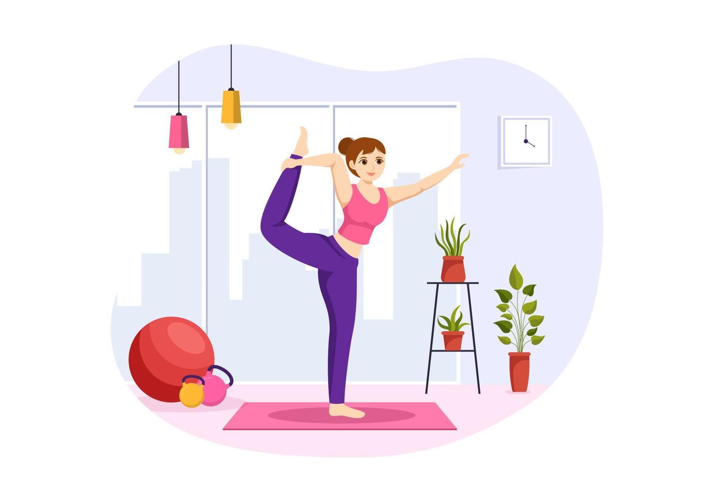 yoga e meditazione pratiche illustrazione con Salute benefici di il corpo per ragnatela bandiera o atterraggio pagina nel piatto cartone animato mano disegnato modelli vettore