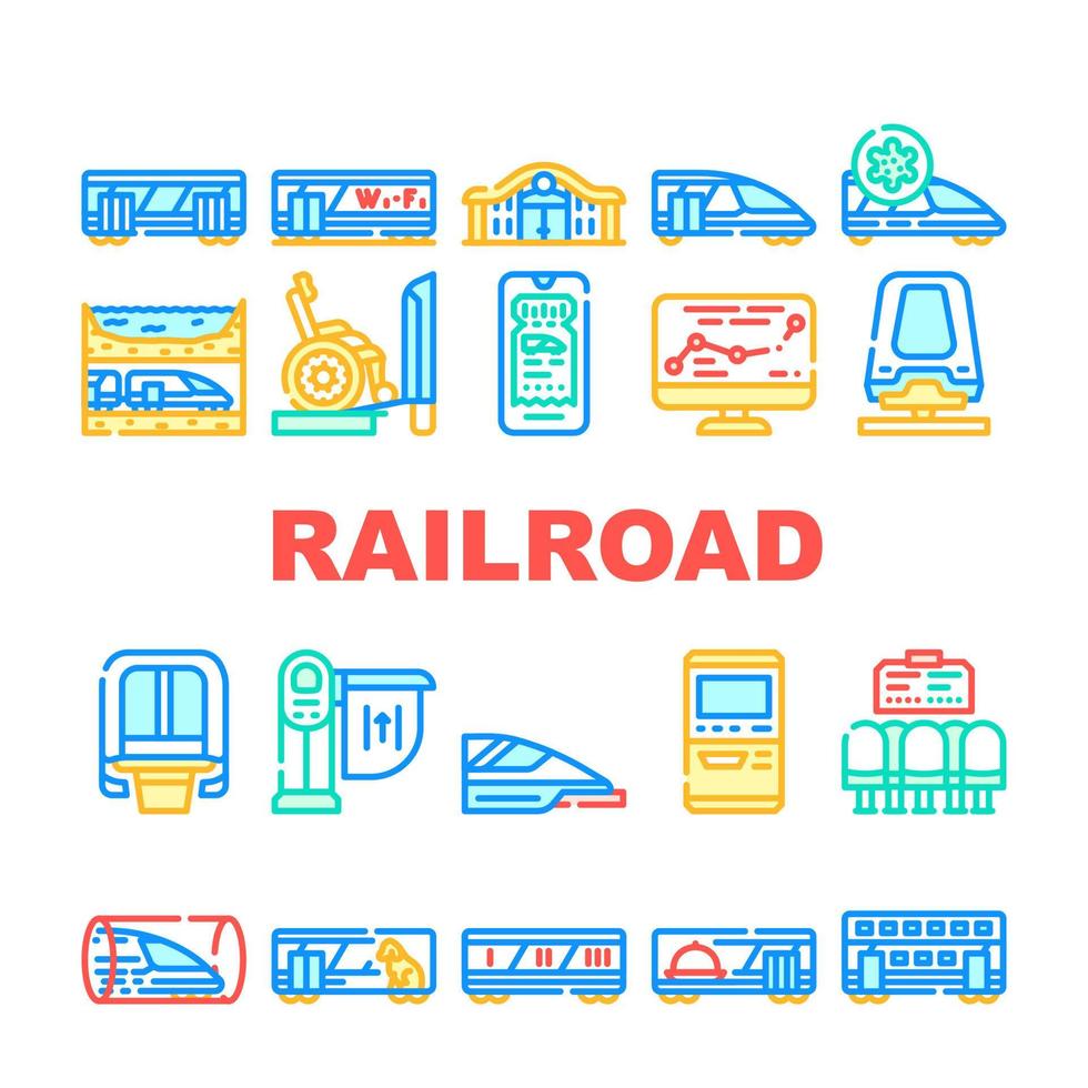 Ferrovia trasporto collezione icone impostato vettore