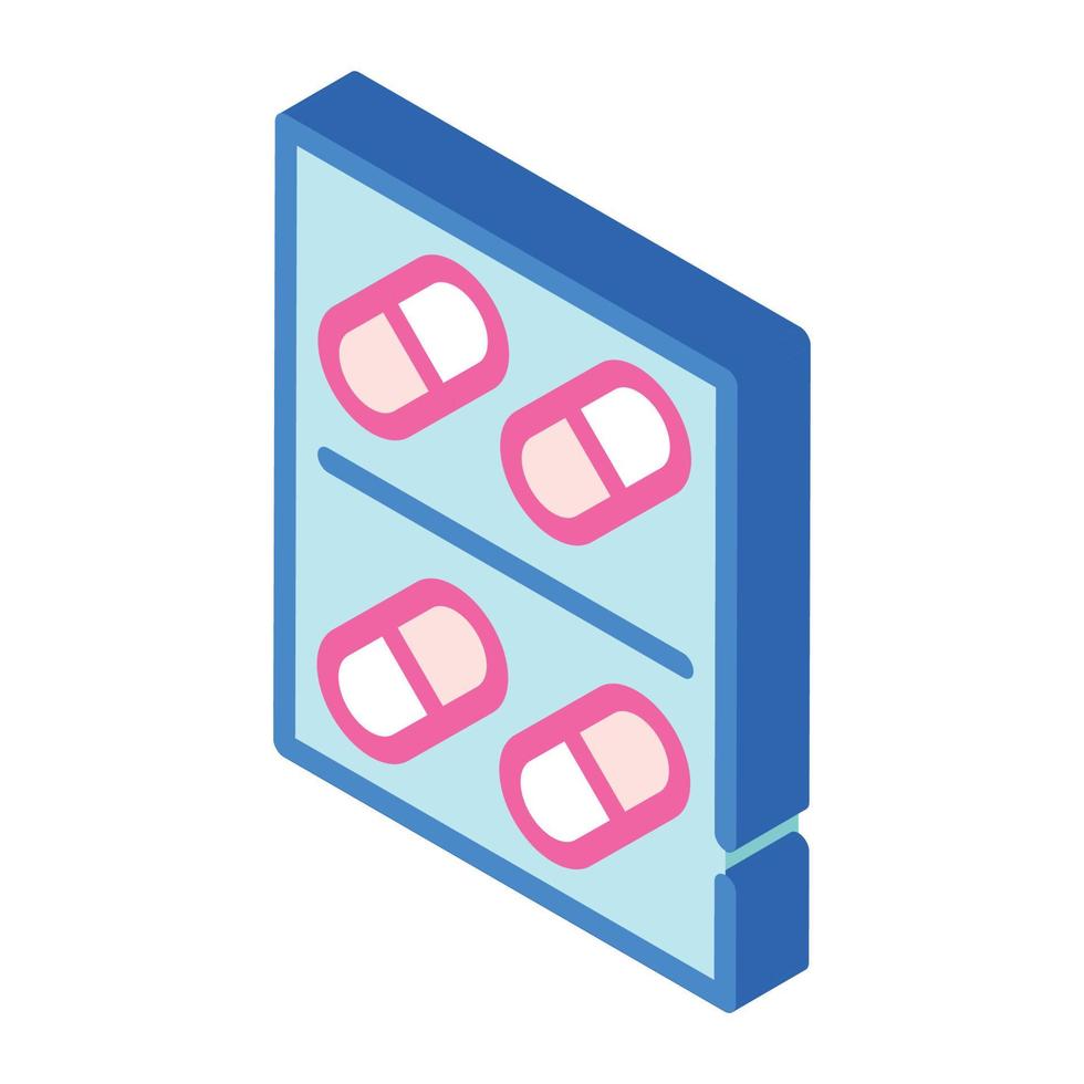 pillole pacchetto isometrico icona vettore illustrazione cartello
