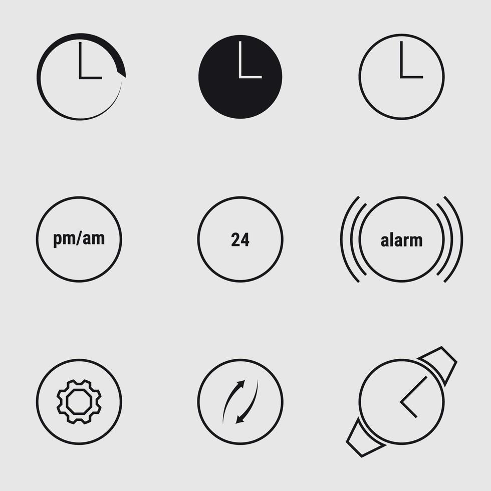 impostato di icone su un' tema orologio nel minimalismo vettore
