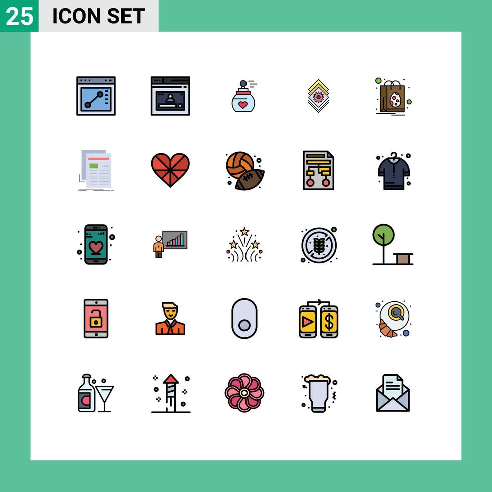 mobile interfaccia pieno linea piatto colore impostato di 25 pittogrammi di Pasqua server profumo fascio Ingranaggio modificabile vettore design elementi