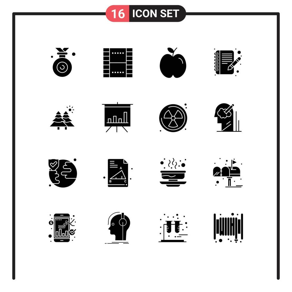 universale icona simboli gruppo di 16 moderno solido glifi di foresta Scrivi UX modificare studia modificabile vettore design elementi
