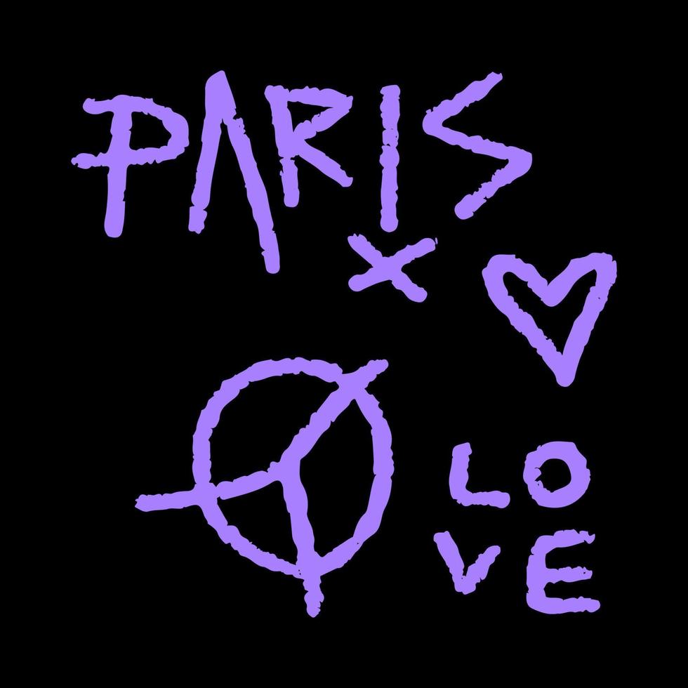 moderno strada arte graffiti, con pace simbolo, Parigi tipografia, amore. opera d'arte per strada indossare, t camicia, manifesti, bombardiere giacche, felpa, patchwork. vettore