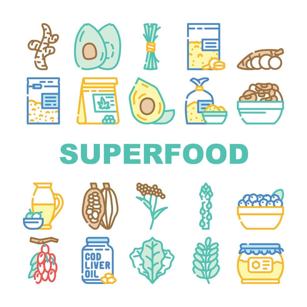 superfood naturale e vitamina icone impostato vettore