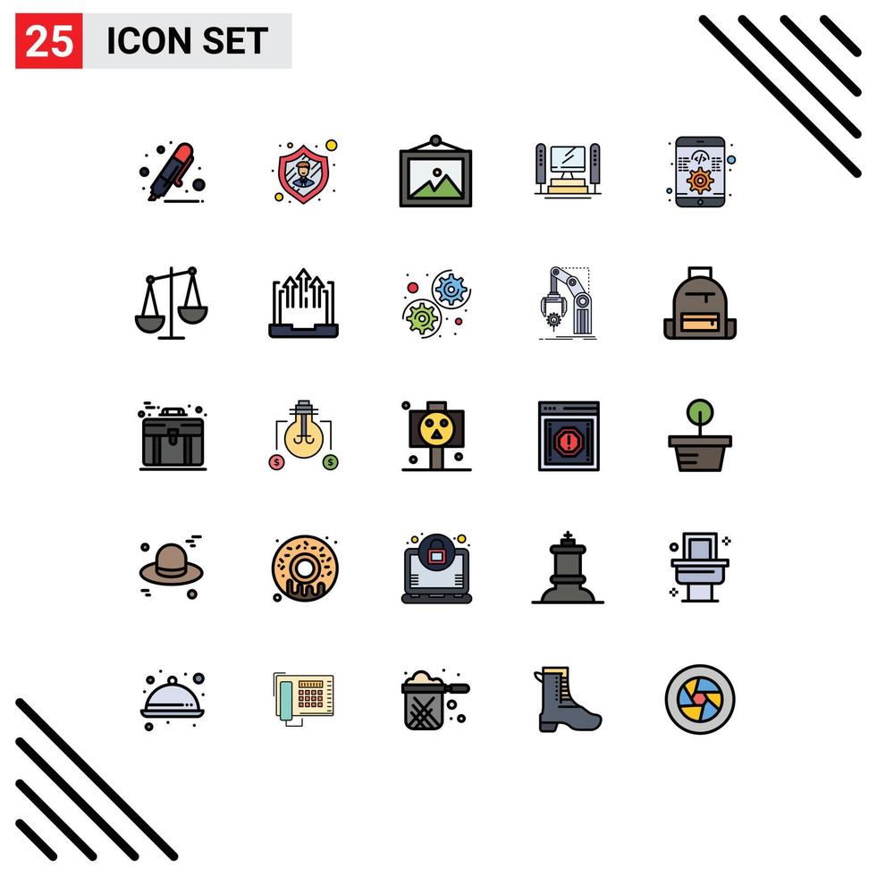 universale icona simboli gruppo di 25 moderno pieno linea piatto colori di Software App foto processore calcolo modificabile vettore design elementi