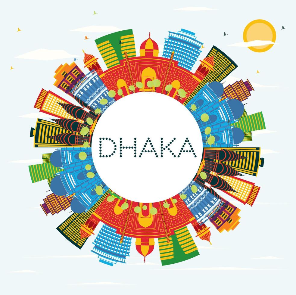 dhaka bangladesh città orizzonte con colore edifici, blu cielo e copia spazio. vettore