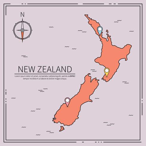 Linea illustrazione della mappa della Nuova Zelanda vettore