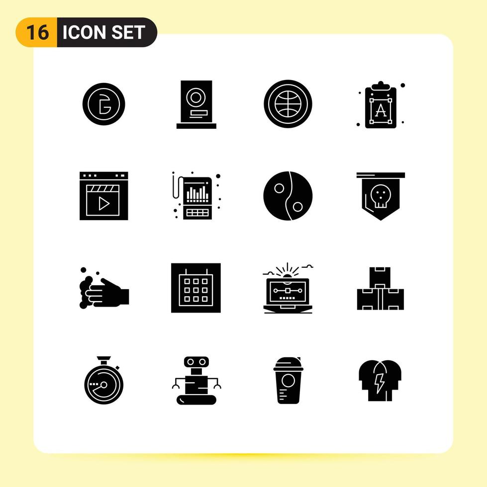 16 solido glifo concetto per siti web mobile e applicazioni testo processi macchina creativo utente modificabile vettore design elementi