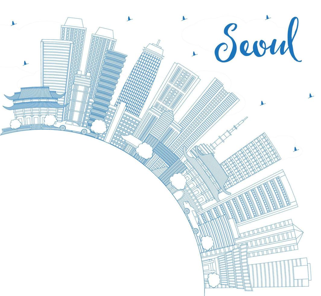schema Seoul Corea orizzonte con blu edifici e copia spazio. vettore