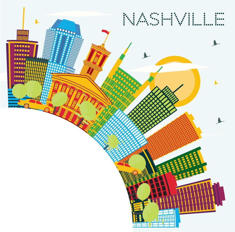 Nashville Tennessee città orizzonte con colore edifici, blu cielo e copia spazio. vettore