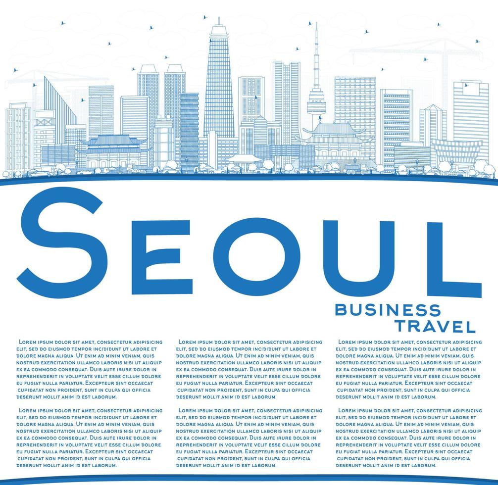 schema Seoul Corea orizzonte con blu edifici e copia spazio. vettore