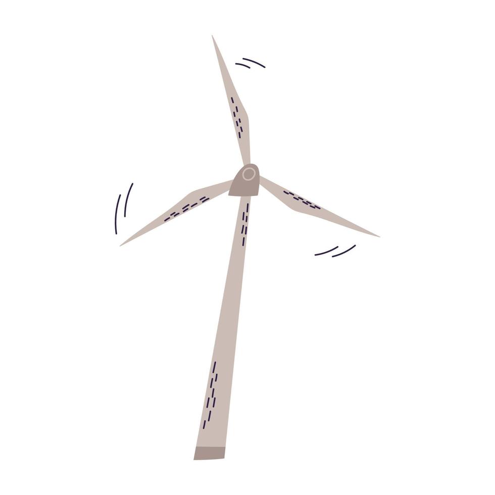 moderno vento turbina, cartone animato piatto vettore illustrazione isolato su bianca sfondo. mulino a vento disegno. concetti di rinnovabile sostenibile energia e verde energia.