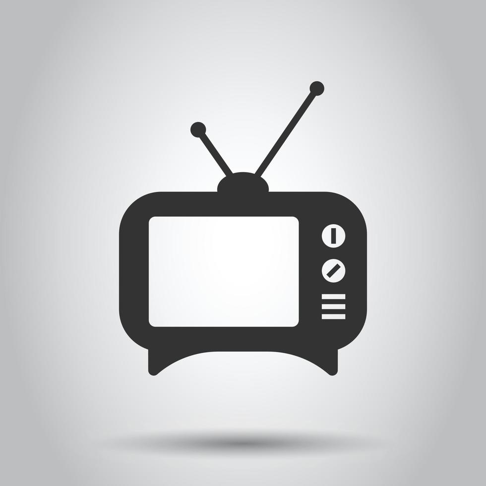 tv icona nel piatto stile. televisione cartello vettore illustrazione su bianca isolato sfondo. video canale attività commerciale concetto.