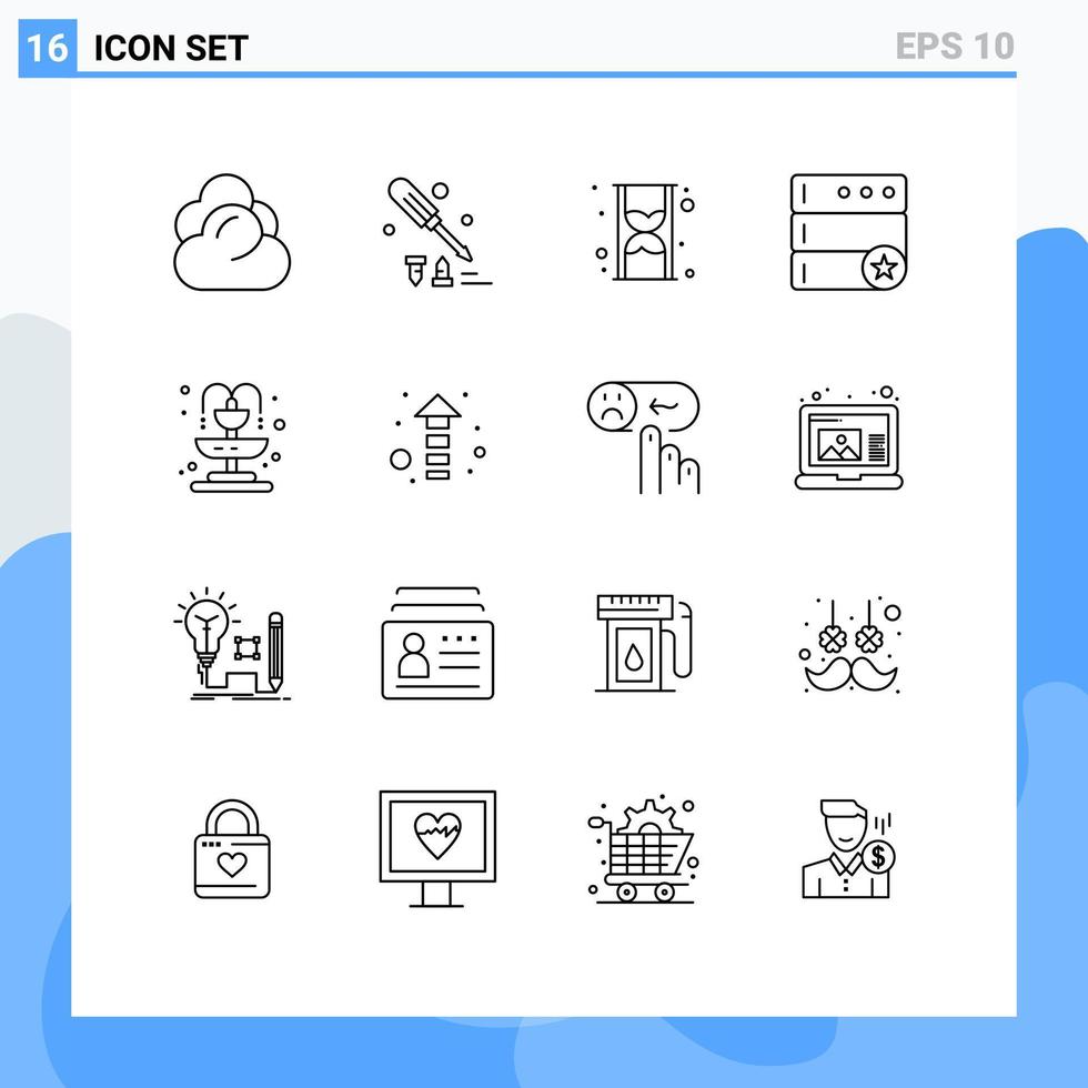 16 universale lineamenti impostato per ragnatela e mobile applicazioni Fontana città bicchiere server Banca dati modificabile vettore design elementi