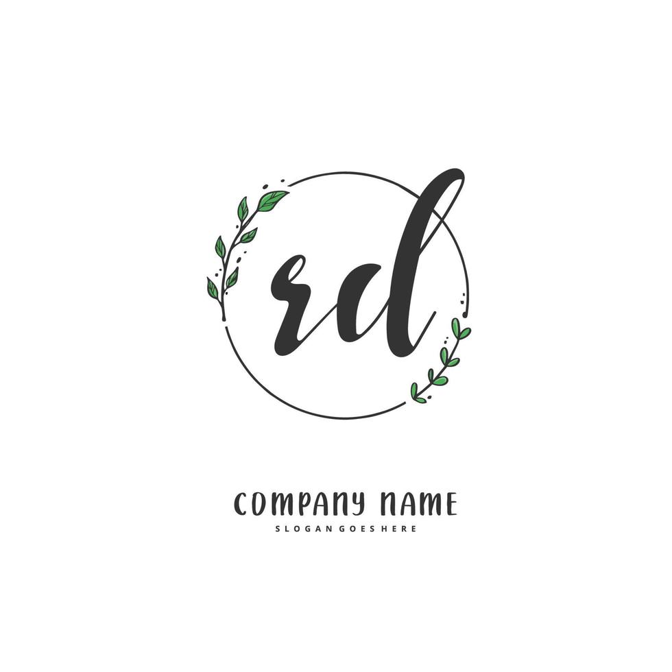 rd iniziale grafia e firma logo design con cerchio. bellissimo design manoscritto logo per moda, squadra, nozze, lusso logo. vettore