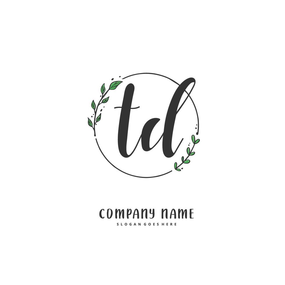 td iniziale grafia e firma logo design con cerchio. bellissimo design manoscritto logo per moda, squadra, nozze, lusso logo. vettore