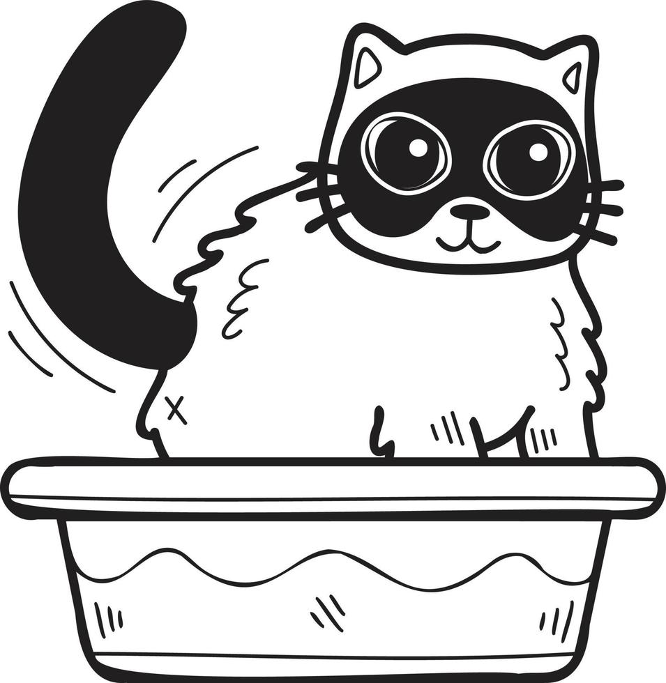 mano disegnato gatto con vassoio illustrazione nel scarabocchio stile vettore