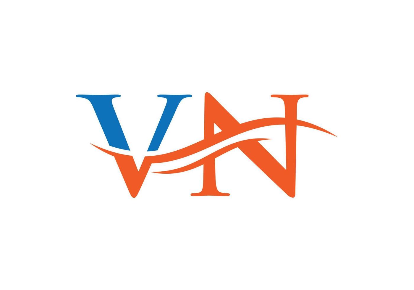 vn logo design. premio lettera vn logo design con acqua onda concetto vettore