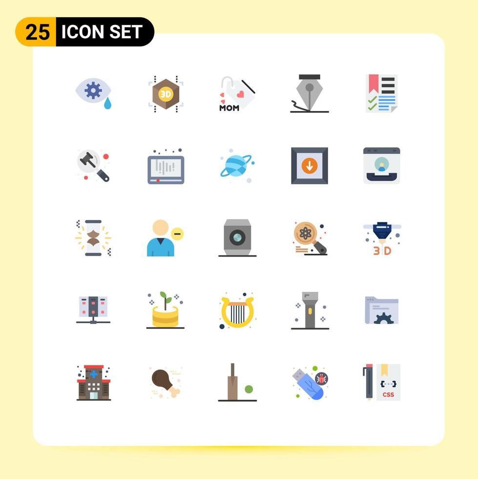 mobile interfaccia piatto colore impostato di 25 pittogrammi di rapporto documento mamma dati penna modificabile vettore design elementi