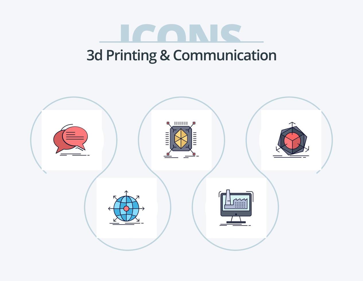 3d stampa e comunicazione linea pieno icona imballare 5 icona design. elettronico. digitale. discorso. scatola. cubo vettore
