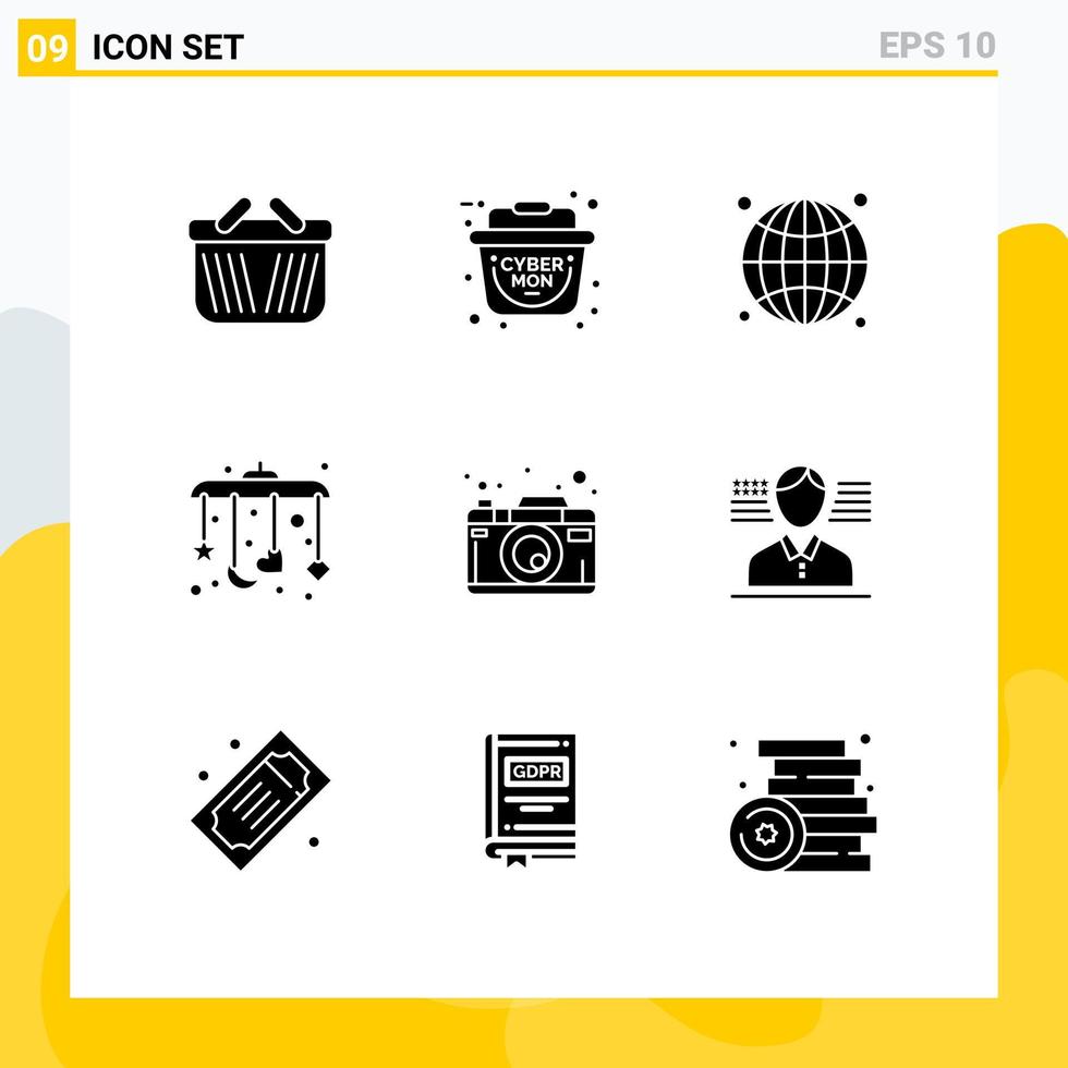 impostato di 9 moderno ui icone simboli segni per fotografia foto Internet telecamera mobile modificabile vettore design elementi
