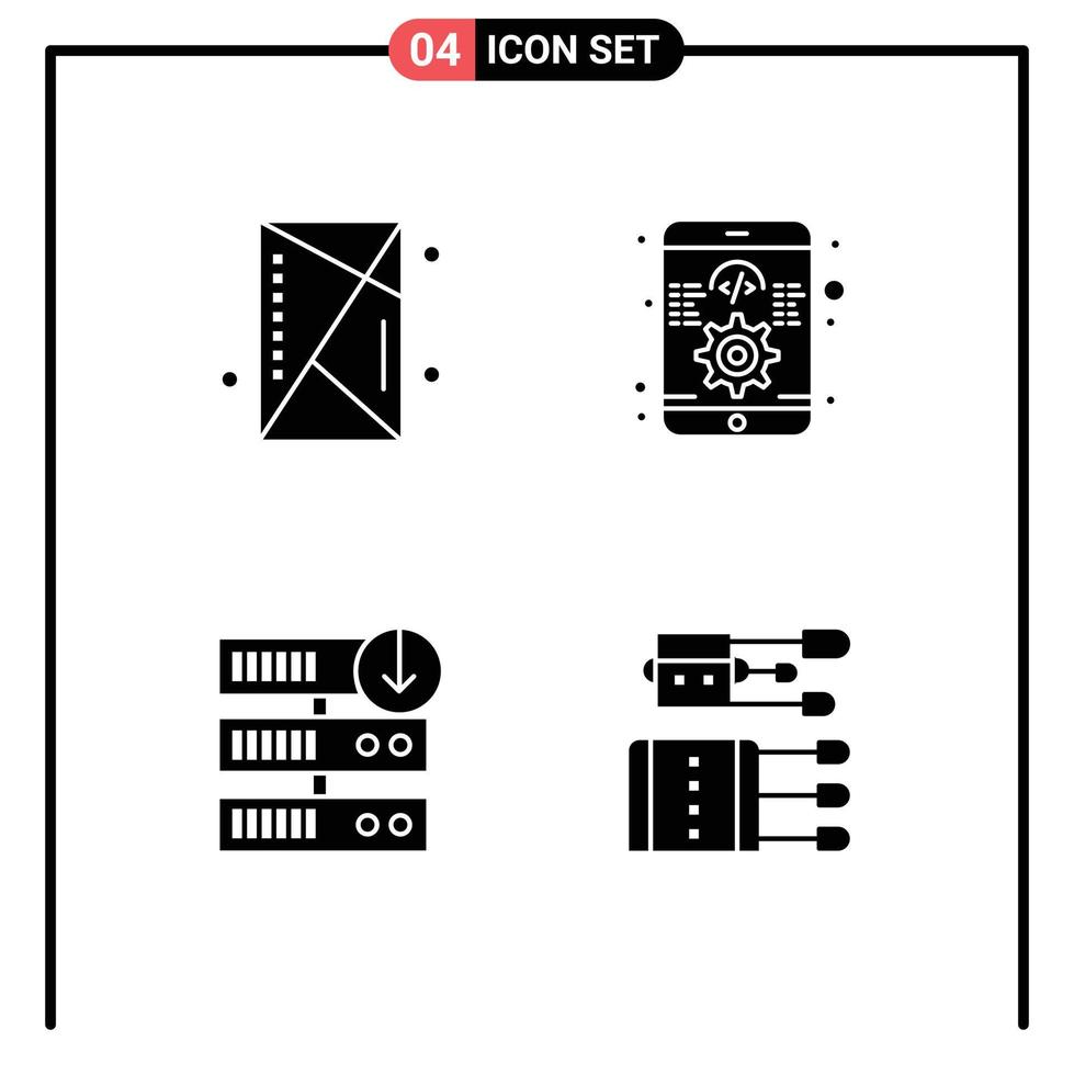 solido glifo imballare di 4 universale simboli di consolle retrocedere schema sviluppo server retrocedere modificabile vettore design elementi