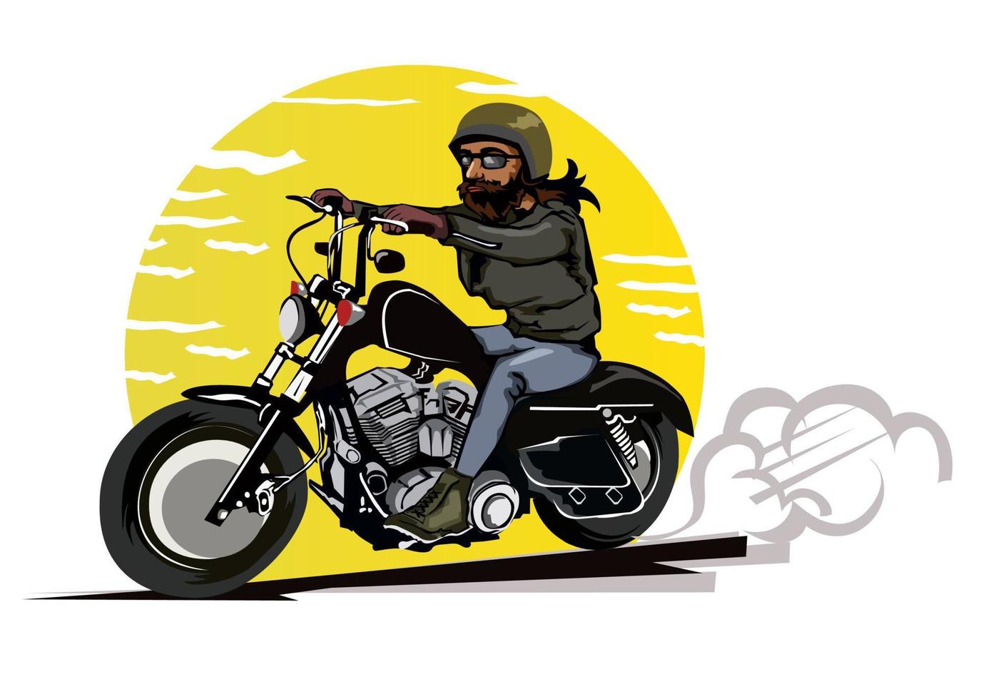 un' uomo con bicchieri equitazione un' motocicletta gratuito vettore