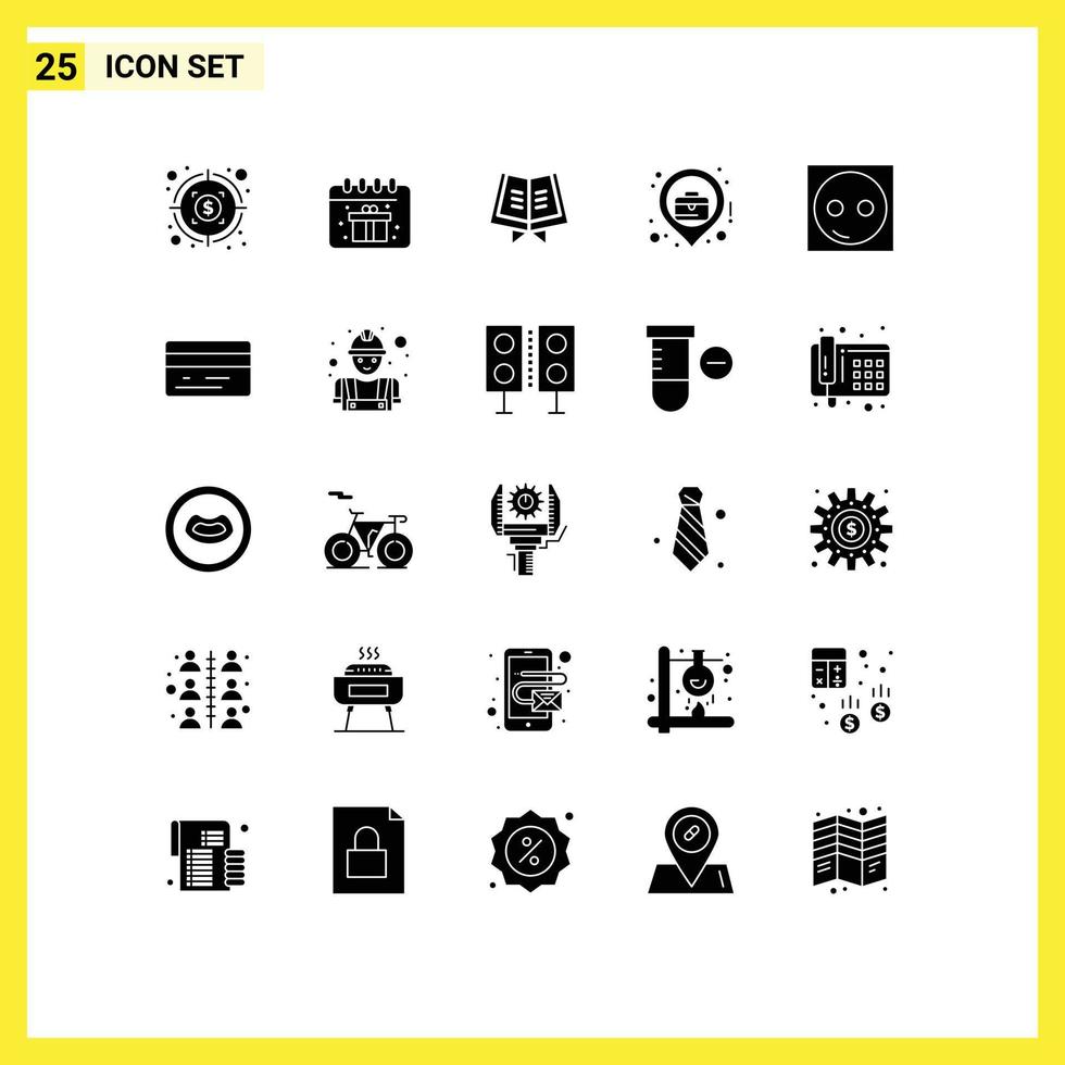 25 universale solido glifo segni simboli di hardware elettronico Corano elettrico attività commerciale Posizione modificabile vettore design elementi