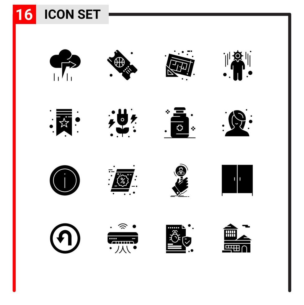 modificabile vettore linea imballare di 16 semplice solido glifi di energia stella carta geografica segnalibri gestione modificabile vettore design elementi