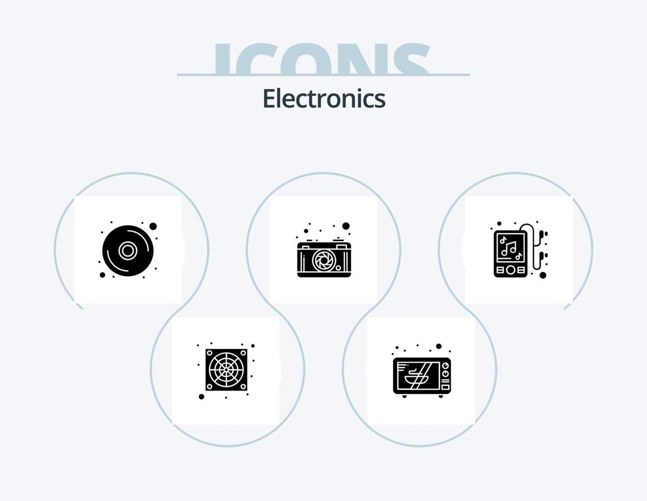 elettronica glifo icona imballare 5 icona design. . mp musica. DVD. cuffia. immagine vettore