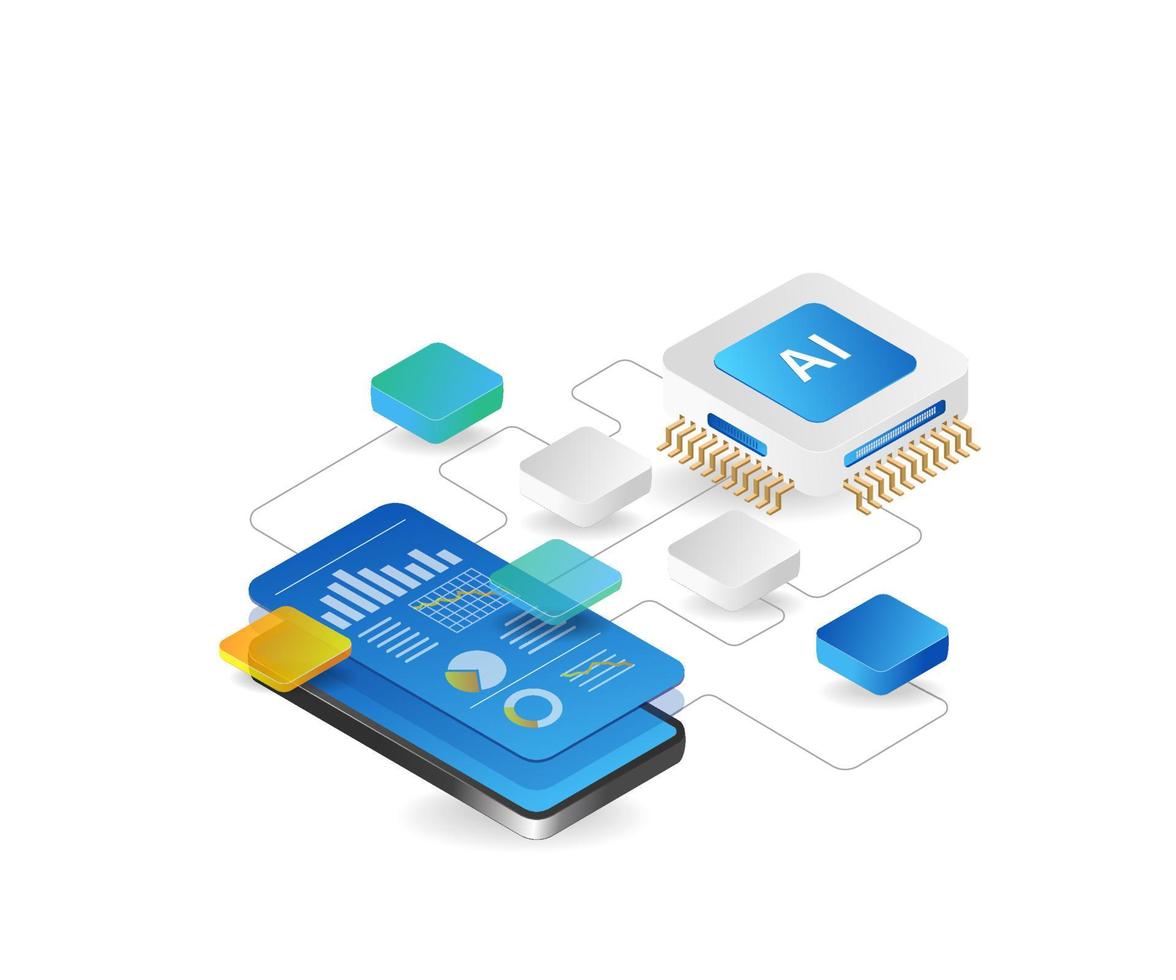artificiale intelligenza piatto isometrico 3d concetto illustrazione per smartphone applicazione vettore