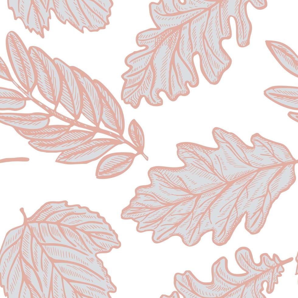 senza soluzione di continuità modello autunno le foglie. quercia e ashberry le foglie sfondo. ripetuto incisione design struttura per stampa, tessuto, involucro carta, moda, interno, sfondo, fazzoletto di carta. vettore illustrazione.
