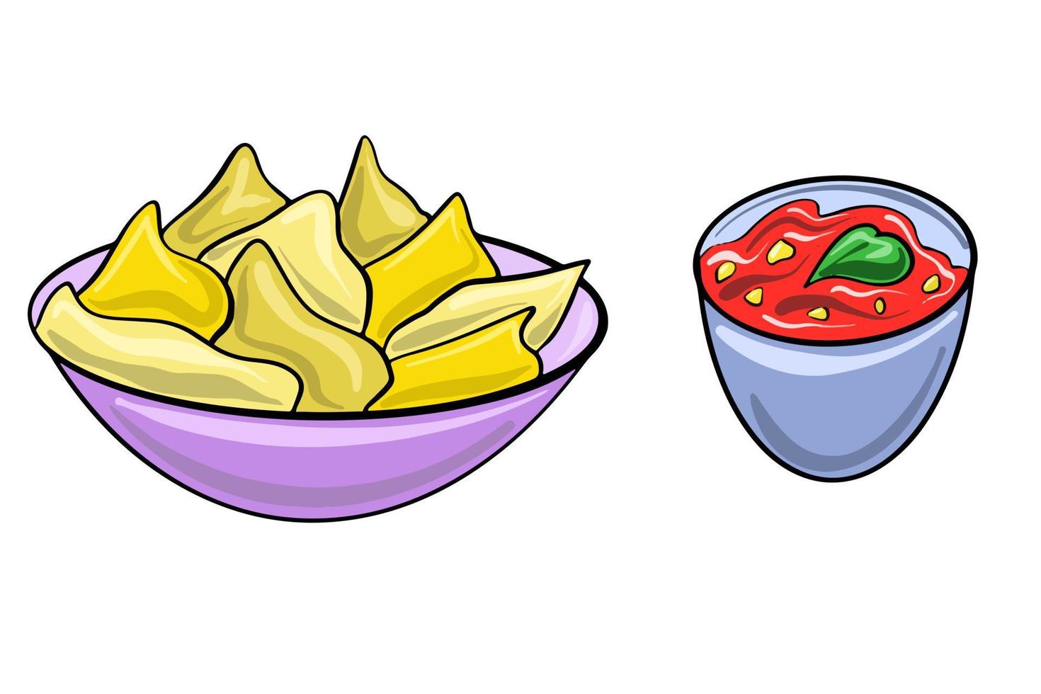 messicano cucina vettore illustrazione. nachos e salsa. illustrazione nel piatto cartone animato stile.