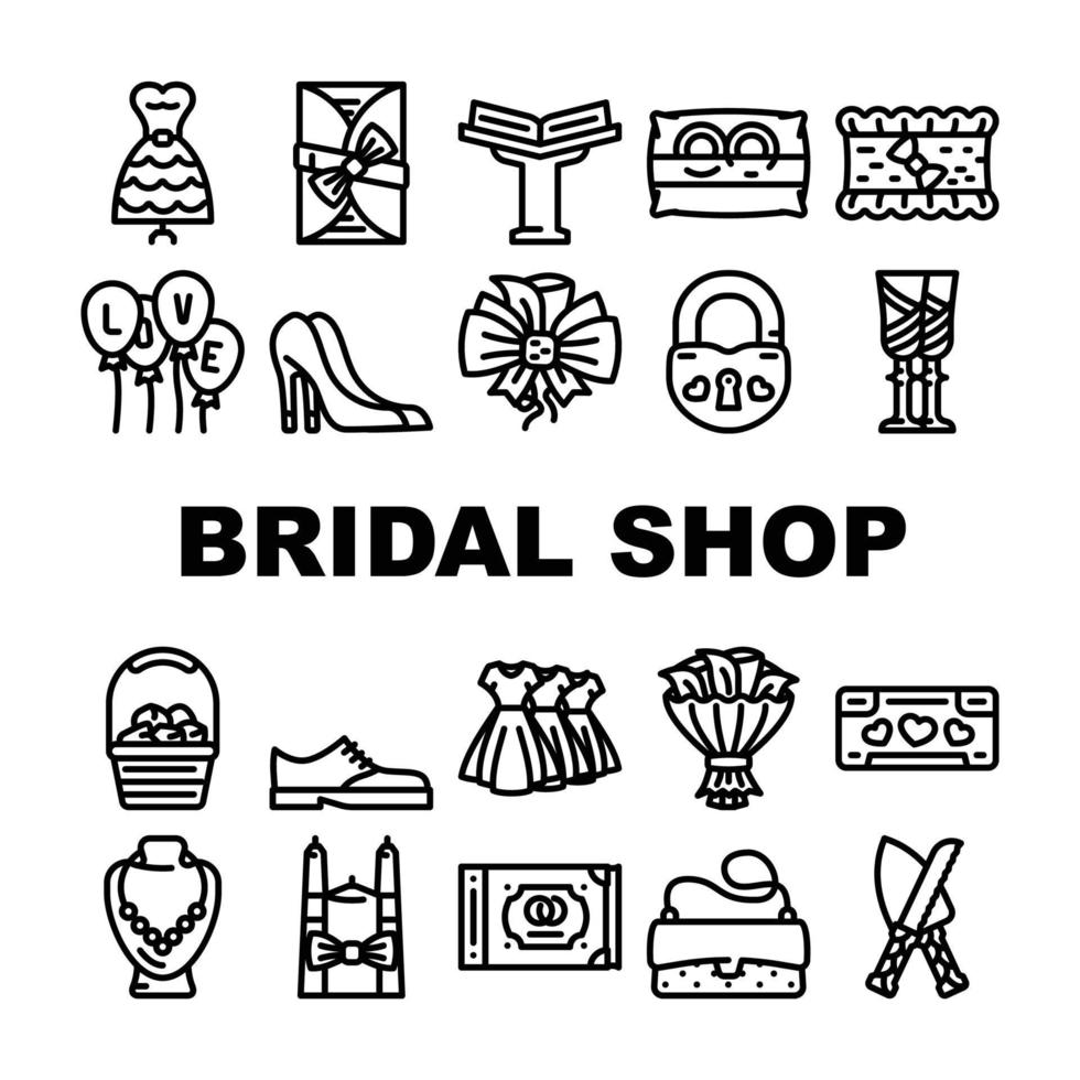 bridal negozio moda boutique icone impostato vettore
