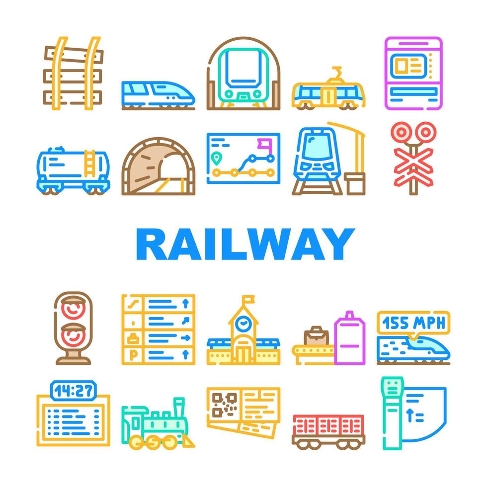 ferrovia treno mezzi di trasporto icone impostato vettore