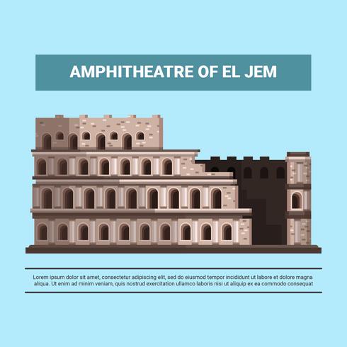 Anfiteatro di El Jem Vector Illustration