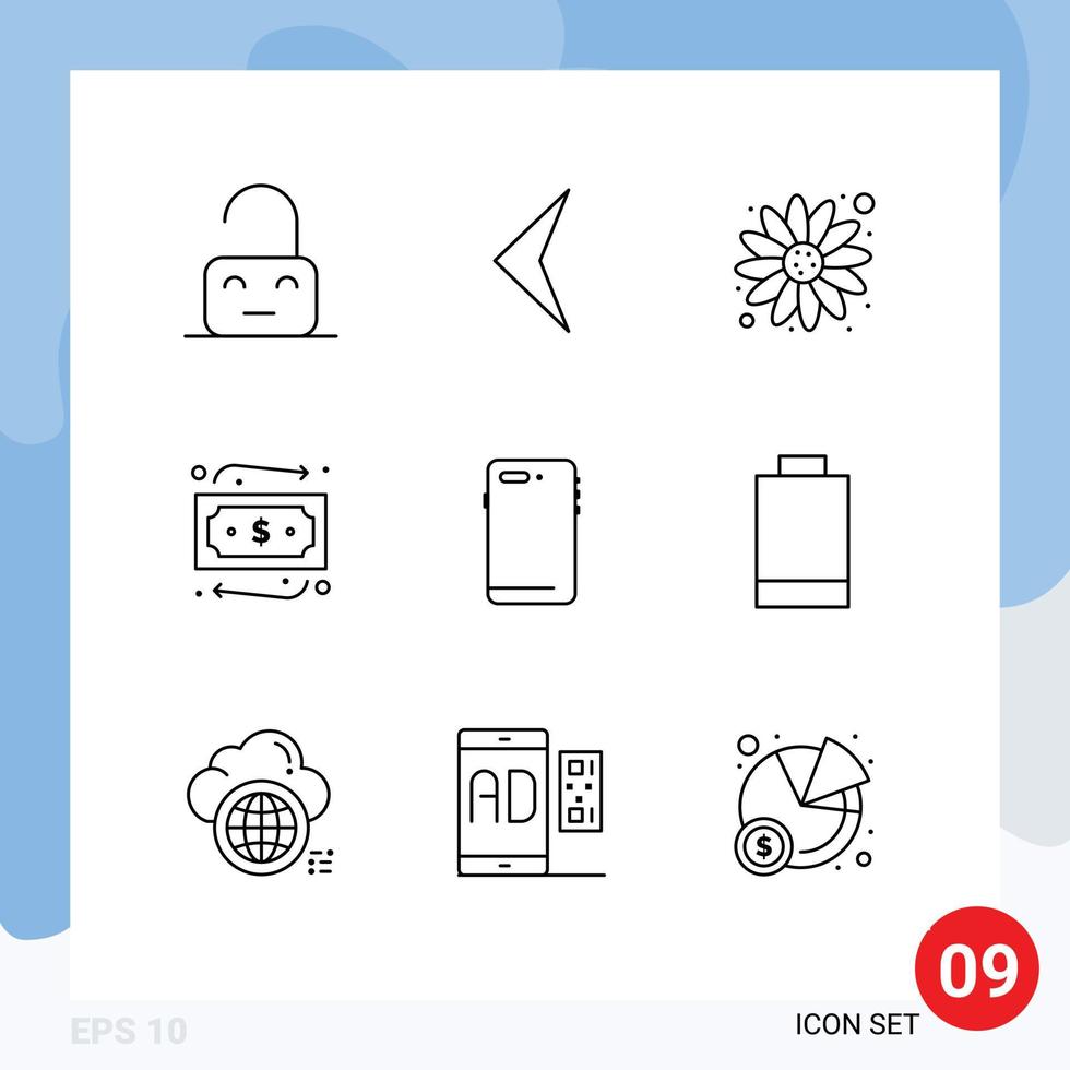 impostato di 9 moderno ui icone simboli segni per telecamera mobile fiore inteligente Telefono in viaggio modificabile vettore design elementi