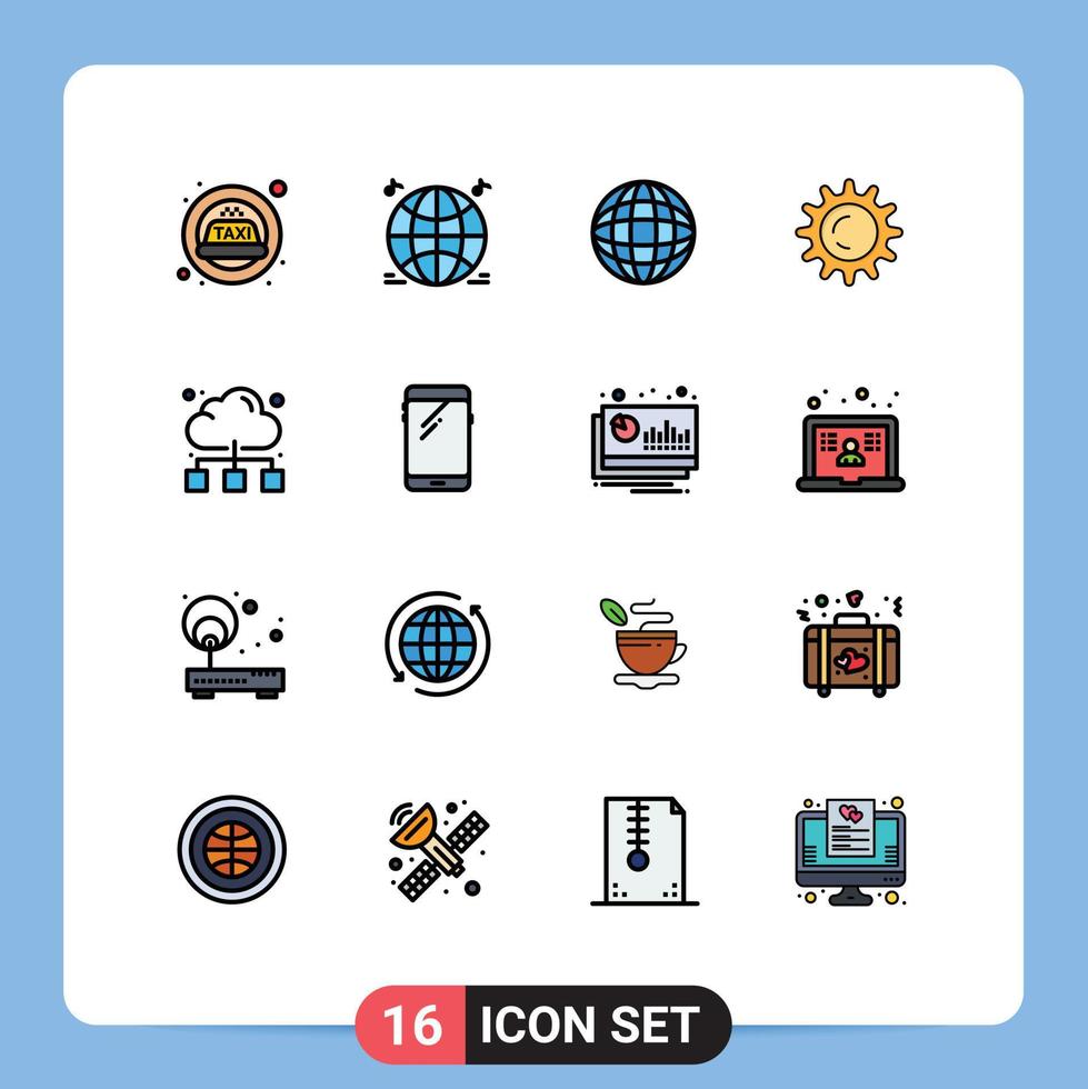 16 piatto colore pieno linea concetto per siti web mobile e applicazioni inteligente Telefono Internet mondo in linea nube modificabile creativo vettore design elementi
