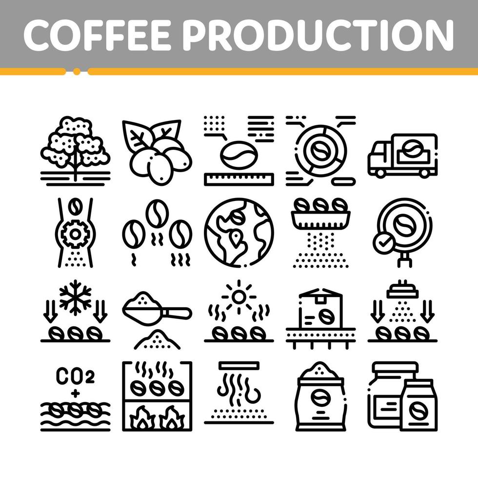 caffè produzione collezione icone impostato vettore illustrazioni