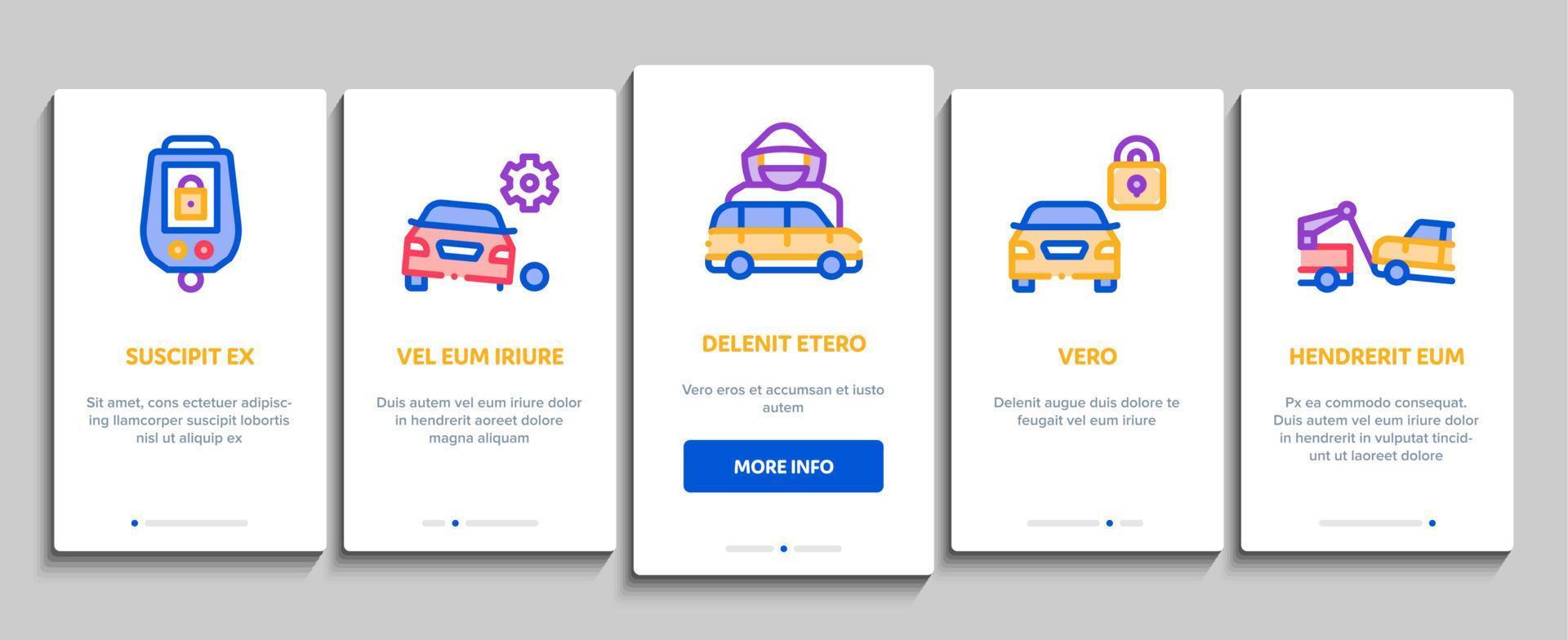 auto furto onboarding elementi icone impostato vettore